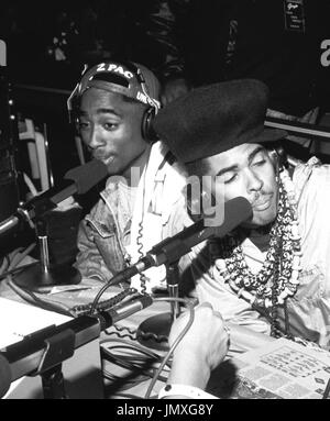 The Digital Underground (with Tupac Shakur) doing an interview at the KMEL Summer Jam at the Shorline Ampitheatre in Mountain View, CA.  August, 1991.  © RTJohnson / MediaPunch Stock Photo