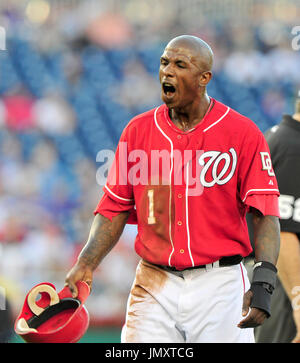 June 20, 2012: Milwaukee Brewers center fielder Nyjer Morgan #2 looks  toward the crowd while standing on deck. The Brewers defeated the Blue Jays  8-3 at Miller Park in Milwaukee, WI. John