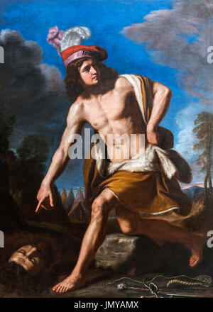 David with the Head of Goliath by Guercino (Giovanni Francesco Barbieri: 1591-1666), oil on canvas, 1657 Stock Photo