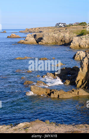 Rocky wild coast (Cote sauvage in French) of Le Pouliguen in Pays de la Loire region in western France Stock Photo