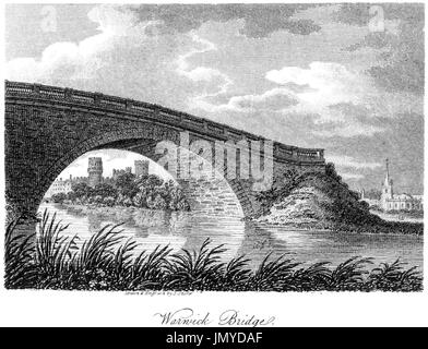An engraving of Warwick Bridge scanned at high resolution from a book printed in 1808.  Believed copyright free. Stock Photo