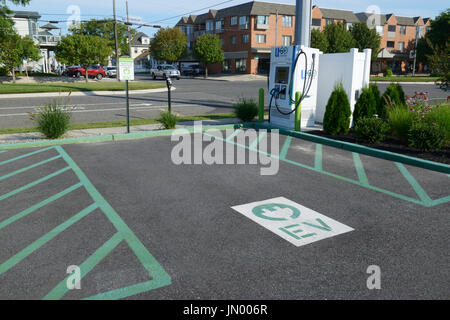 Electric car EV charging station and parking space, Stone Harbor, New Jersey Stock Photo