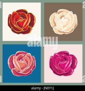 Set of rose flowers in various colors. Vector illustration. Stock Vector