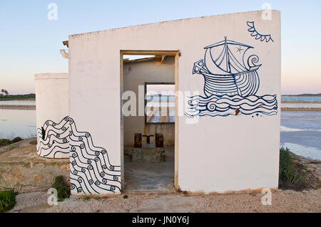 Old abandoned facilities of the saltworks in Ses Salines Natural Park (Formentera, Balearic Islands, Spain) Stock Photo