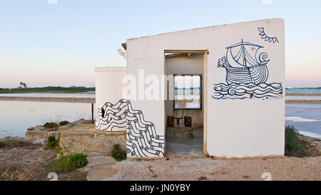 Old abandoned facilities of the saltworks in Ses Salines Natural Park (Formentera, Balearic Islands, Spain) Stock Photo