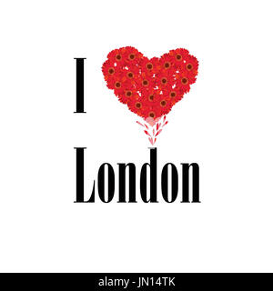 London symbol. I love London flower concept vector sign over white background. England, UK. Stock Photo