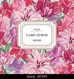 Floral border. Flower background. Vintage flourish spring card or cover. Stock Photo