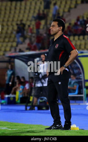 Cairo, Egypt. 28th July, 2017. Al Ahly coach Hossam El-Badry reacts during his club match with Al-Nassr Hussein Dey club at Arab Club championship at Al-Salam Stadium in Cairo, Egypt on July 28, 2017 Credit: Amr Sayed/APA Images/ZUMA Wire/Alamy Live News Stock Photo