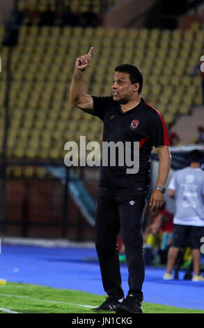 Cairo, Egypt. 28th July, 2017. Al Ahly coach Hossam El-Badry reacts during his club match with Al-Nassr Hussein Dey club at Arab Club championship at Al-Salam Stadium in Cairo, Egypt on July 28, 2017 Credit: Amr Sayed/APA Images/ZUMA Wire/Alamy Live News Stock Photo