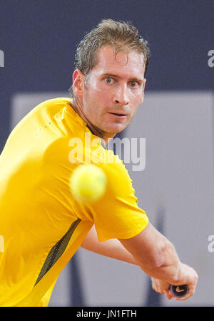 Hamburg, Germany. 29th July, 2017. Germany's Florian Mayer plays against Germany's P. Kohlschreiber during the men's single semi-final match at the Tennis ATP-Tour German Open in Hamburg, Germany, 29 July 2017. Photo: Daniel Bockwoldt/dpa/Alamy Live News Stock Photo