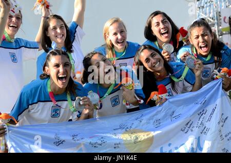 The World Games, an international multi-sport event is hold on July 29 in Wroclaw, Poland. Woman's Beach Handball competition.  In the picture: Argentina team with silver medals.