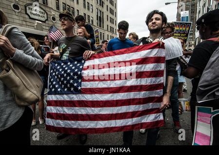 New York, New York, USA. 29th July, 2017.  New Yorkers protested at the Trump Tower against the efforts by the Trump Administration and the Republicans to dismantle the Affordable Healthcare Act, also known as Obamacare. Several hundred assembled under the name ''March for Our Lives'' and the organizer was a group known as ''Americans Against Trump''. Despite the proposed bills having been defeated, the attacks are expected to continue. Credit: Sachelle Babbar/ZUMA Wire/Alamy Live News Stock Photo