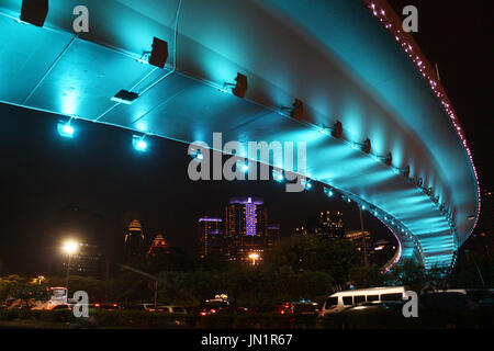 Semanggi interchanges bridge, Jakarta, which has completed the construction process and began the traffic test phase on July 28, 2017 night. The interchanges of Semanggi are a Jakarta Provincial Government project that was built during the leadership of Basuki Tjahaja Purnama as an effort to overcome traffic congestion in the capital city, at least 30%. Groundbreaking this project was conducted by Basuki Tjahaja Purnama, when he was still serving as Governor of Jakarta, on April 8, 2016. The grand launching of Semanggi interchanges is planned to be conducted by President Joko Widodo on August Stock Photo