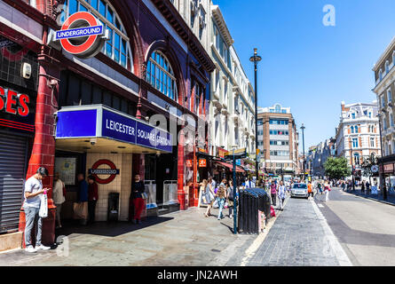 Leicester Square underground station, Cranbourn street, Soho, London, WC2H, England, UK. Stock Photo