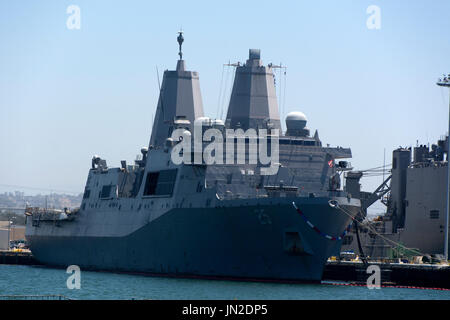 The amphibious transport dock ship USS Somerset (LPD 25) in San Diego Naval Base in Southern California. Stock Photo