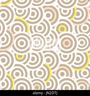 Overlapping striped circles seamless vector pattern. Abstract white and taupe color elements. Stock Vector