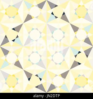 Kaleidoscope glass mosaic tiles seamless vector pattern. Glossy flat pastel yellow and blue colors triangle splinters background. Stock Vector