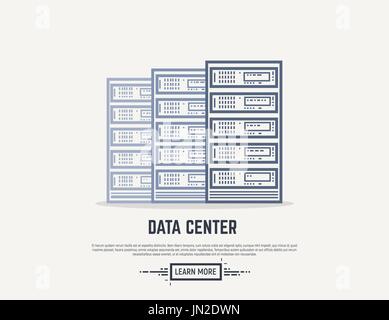 Server room line illustration Stock Vector