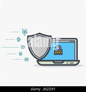 Laptop shield protection Stock Vector