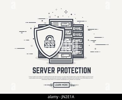 Server security line illustration Stock Vector