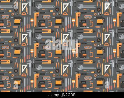Seamless Pattern Of Repair And Construction Working Tools, Equipment Collection Stock Vector