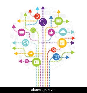 Social Media Icons Connected With Lines On White Background Network Communication Concept Stock Vector