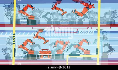 Factory Production Smart Conveyor, Robotic Assembly Line Industrial Automation Industry Stock Vector