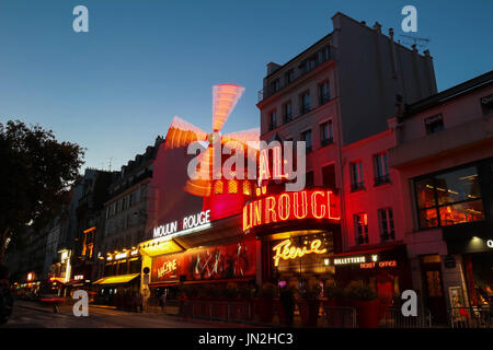 The cabaret famous Moulin Rouge at night,Montmartre area, Paris , France. Stock Photo