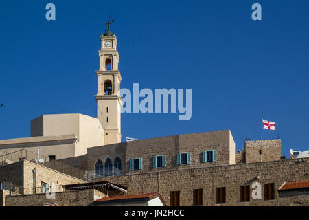 St.Old Jaffa - Bell tower of  Peter's Catholic Church, a Franciscan church, built in the 19th century on the remains of Crusaders' fortress.Israel Stock Photo