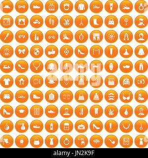 100 vogue icons set orange Stock Vector