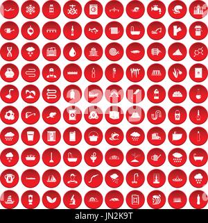 100 water supply icons set red Stock Vector