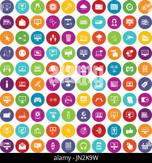 100 internet icons set color Stock Vector