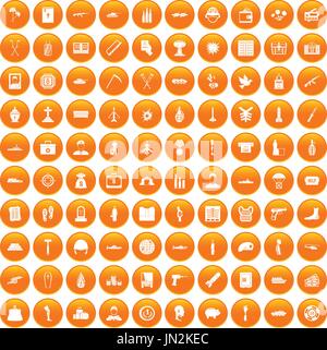 100 war crimes icons set orange Stock Vector
