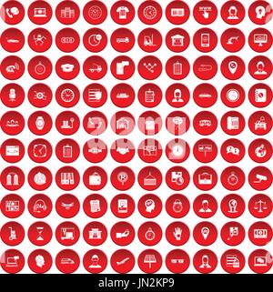100 working hours icons set red Stock Vector