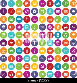 100 karaoke icons set color Stock Vector