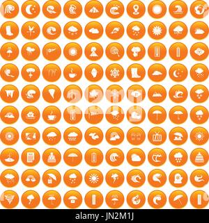 100 weather icons set orange Stock Vector