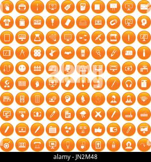 100 webdesign icons set orange Stock Vector