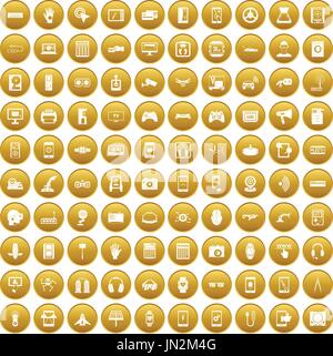 100 adjustment icons set gold Stock Vector