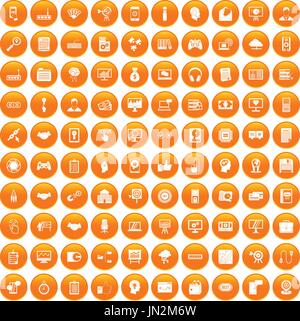 100 web development icons set orange Stock Vector