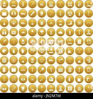 100 ambulance icons set gold Stock Vector