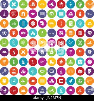 100 kids icons set color Stock Vector