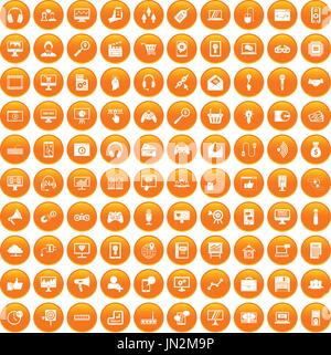 100 web and mobile icons set orange Stock Vector