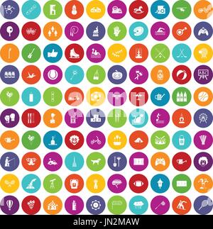100 kids activity icons set color Stock Vector