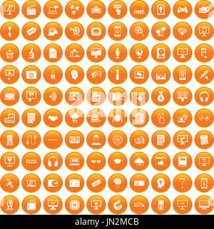 100 website icons set orange Stock Vector