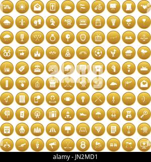 100 arrow icons set gold Stock Vector