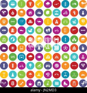 100 kids games icons set color Stock Vector