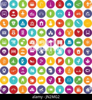 100 kindergarten icons set color Stock Vector