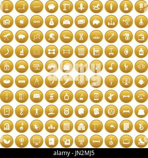 100 balance icons set gold Stock Vector