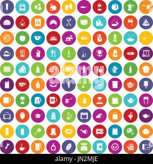 100 kitchen icons set color Stock Vector
