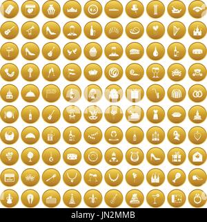 100 banquet icons set gold Stock Vector